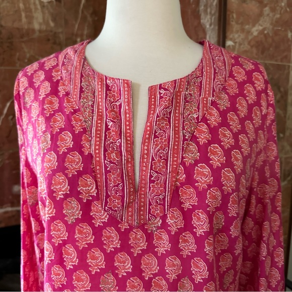 EAST ARTISAN with ANOKHI Floral Cotton Tunic Dress Top Size 10 Colors Pink Gold - Picture 3 of 15